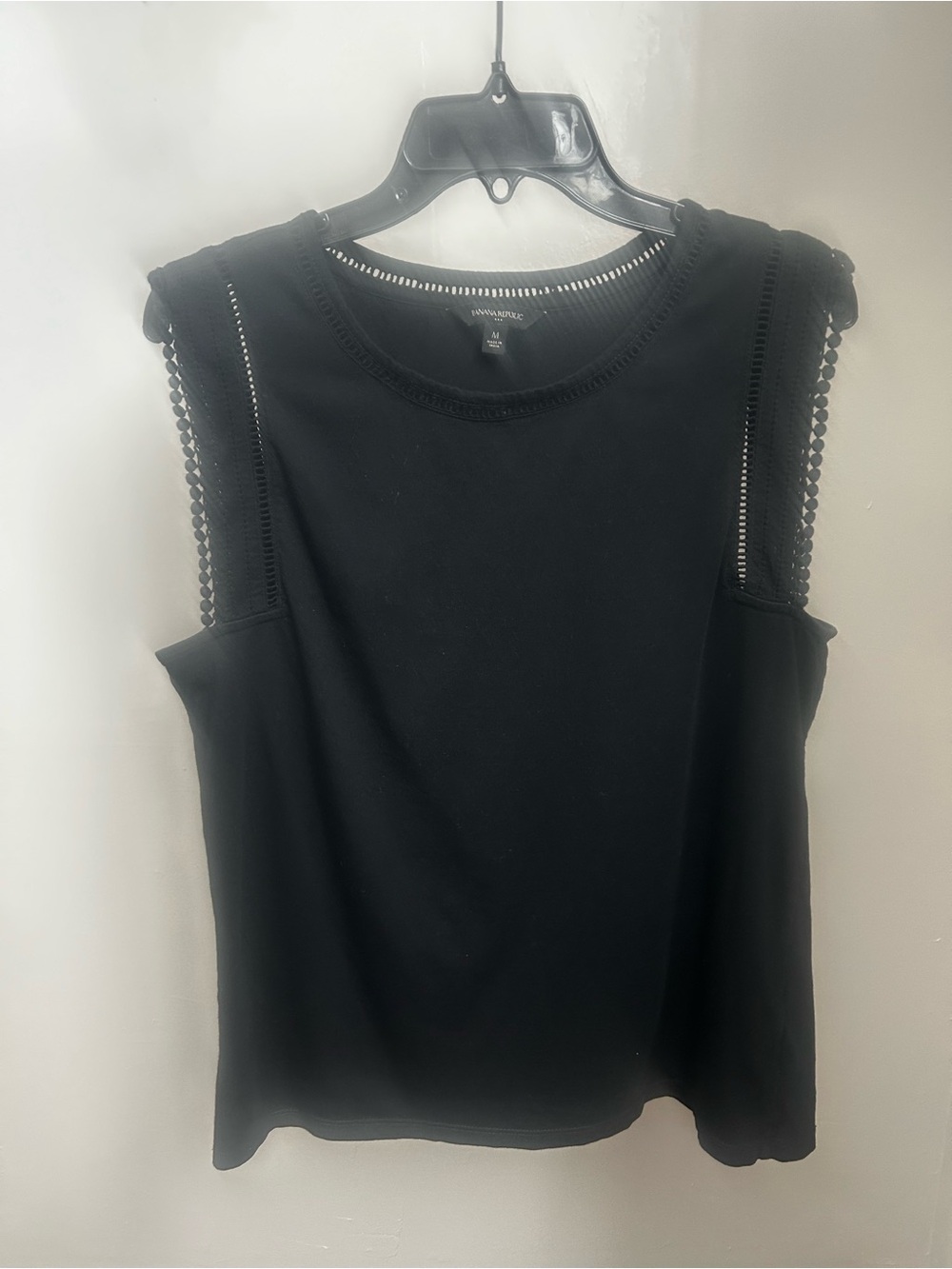 Banana Republic Black Sleeveless Crochet-Trim Tank Top